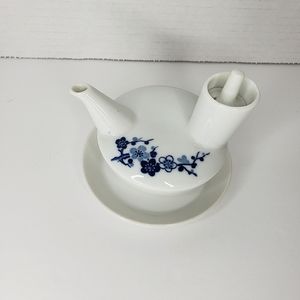 Vintage Otagi OMC Japan Soy Sauce Dispenser With Plate Blue Blossom Branch